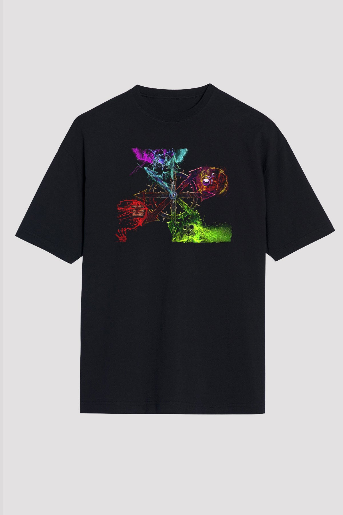 Chaos UK Baskılı Unisex Siyah Oversize Tişört - Tshirt