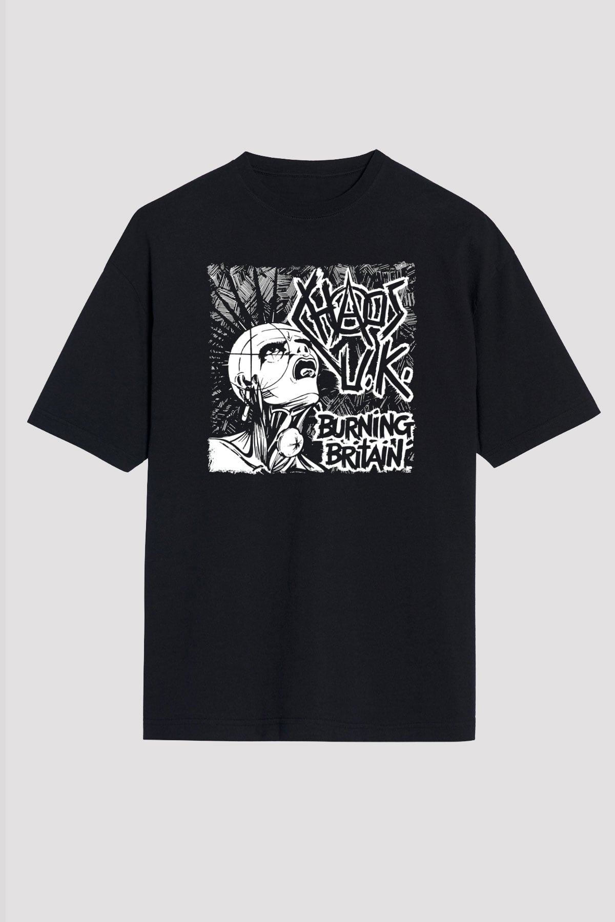 Chaos UK Baskılı Unisex Siyah Oversize Tişört - Tshirt