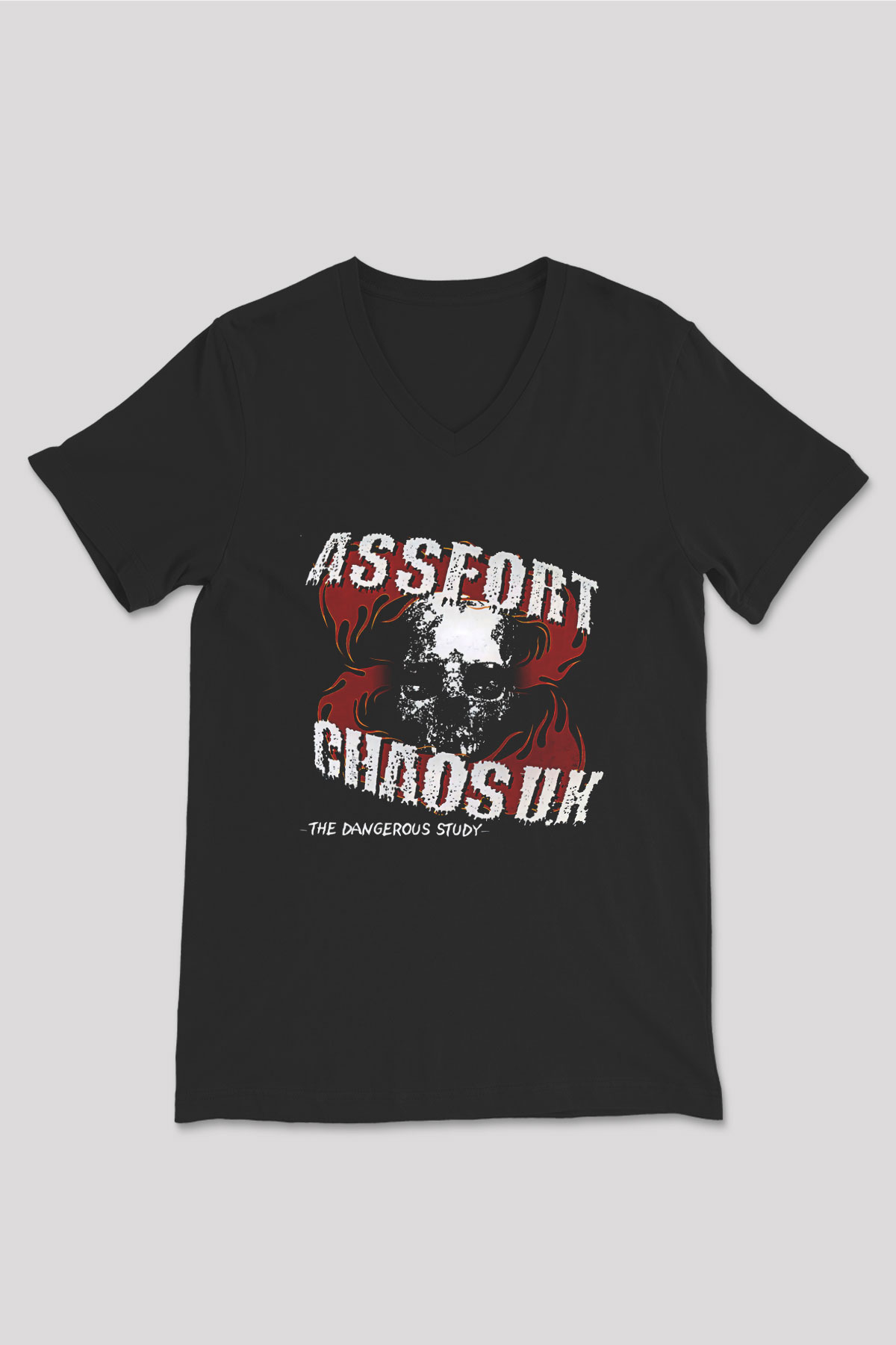Chaos UK Baskılı Unisex Siyah V Yaka Tişört - Tshirt