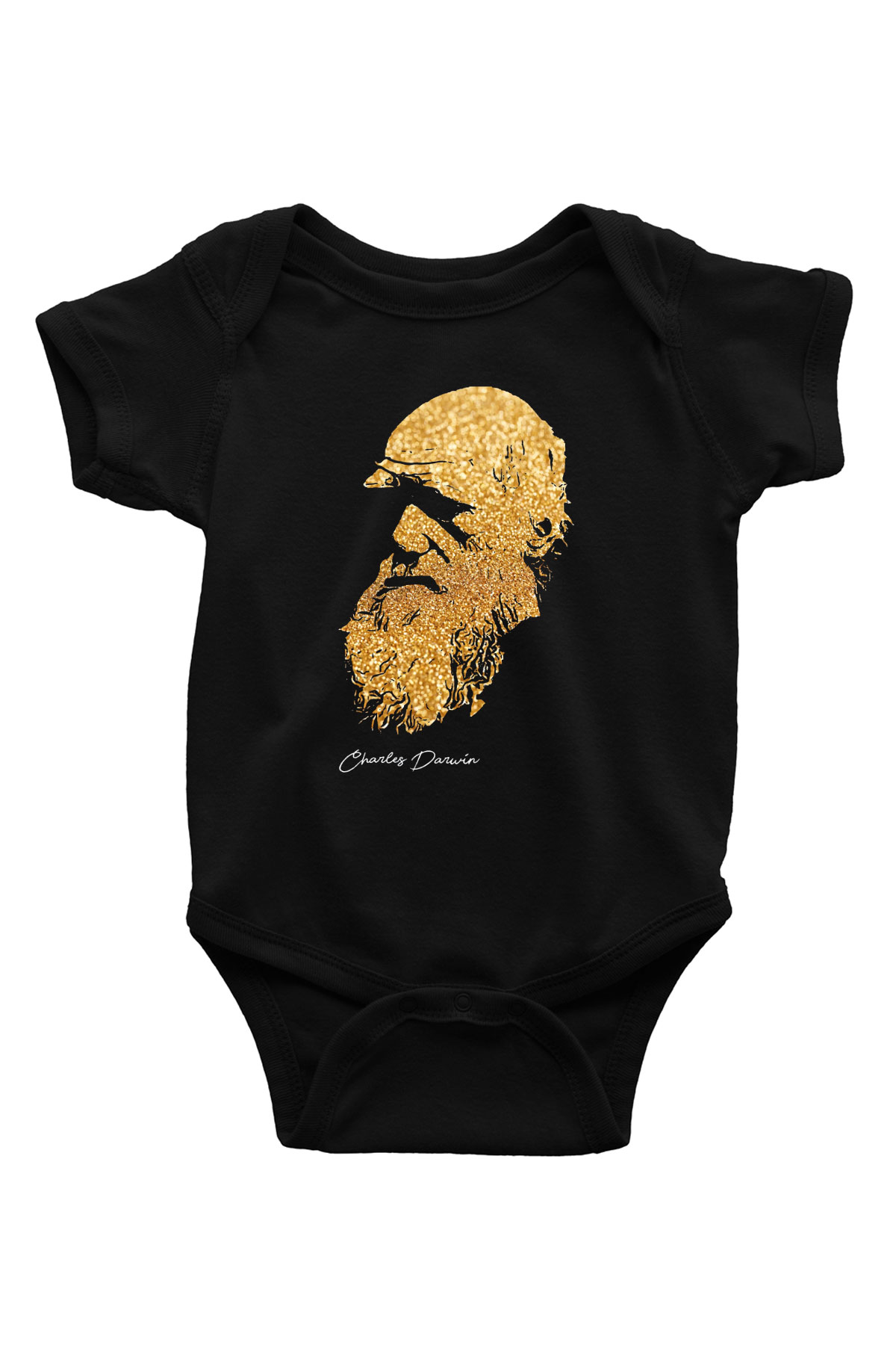 Charles Darwin Baskılı Unisex  Siyah Bebek Body - Zıbın