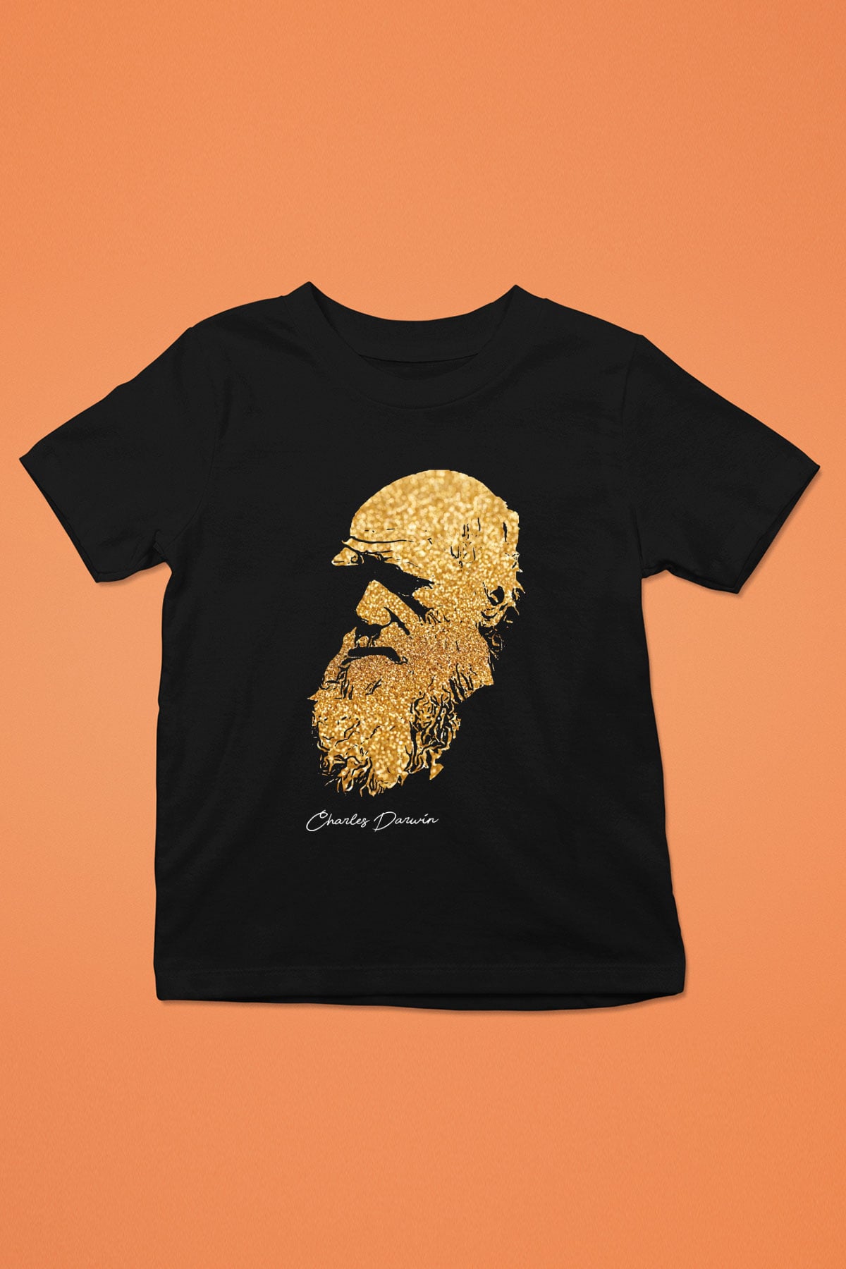 Charles Darwin Baskılı Unisex Siyah Çocuk Tişörtü - Tshirt