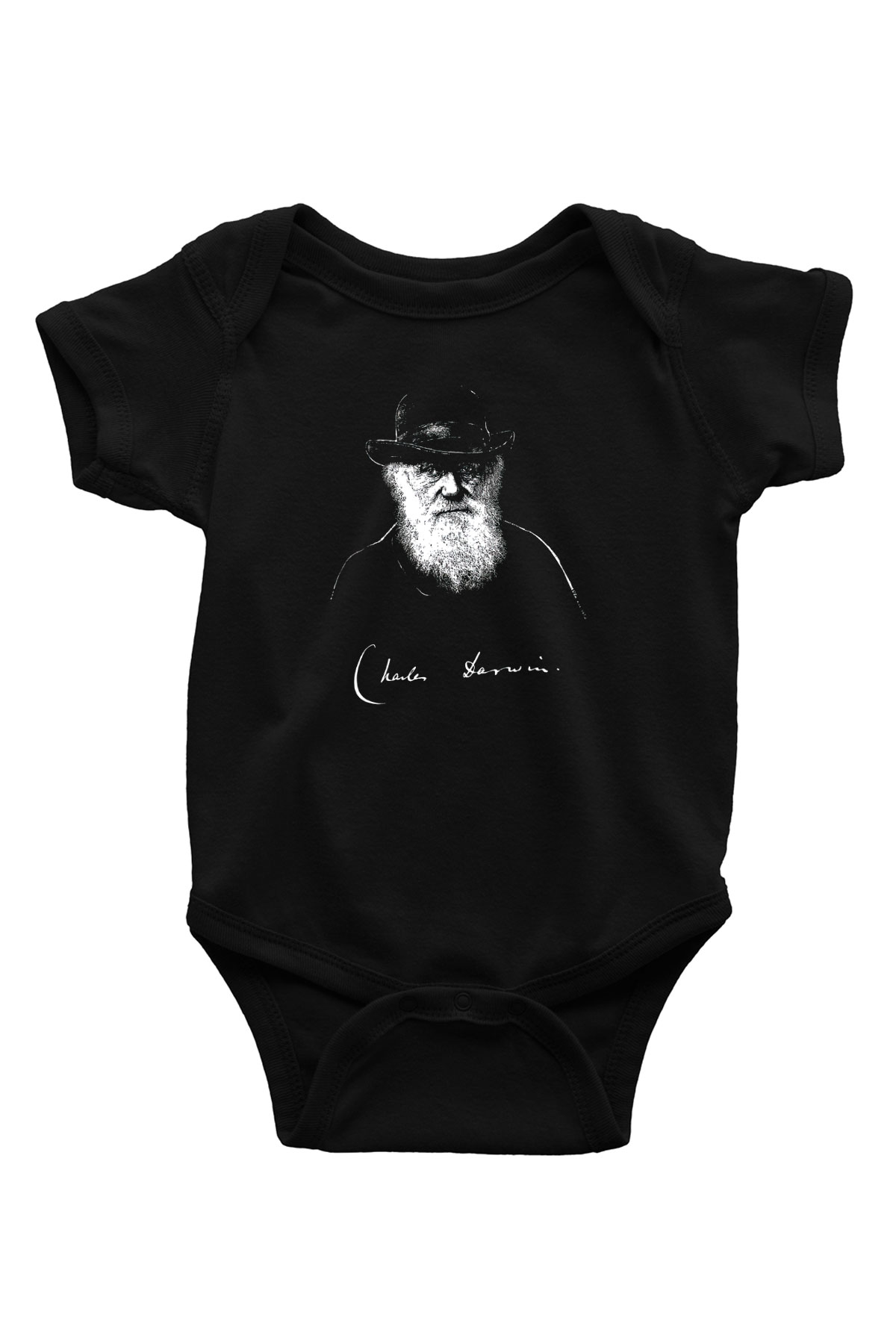 Charles Darwin Portre Baskılı Unisex  Siyah Bebek Body - Zıbın