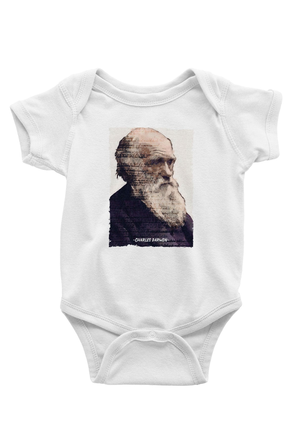Charles Darwin Yazılı Portre Baskılı Beyaz Bebek Body - Zıbın