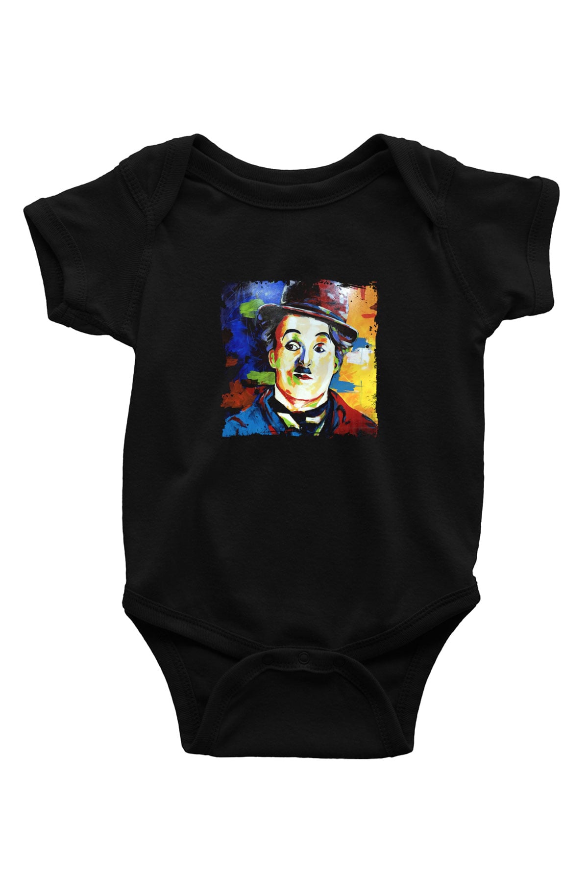Charlie Chaplin Baskılı Unisex Siyah Bebek Body - Zıbın