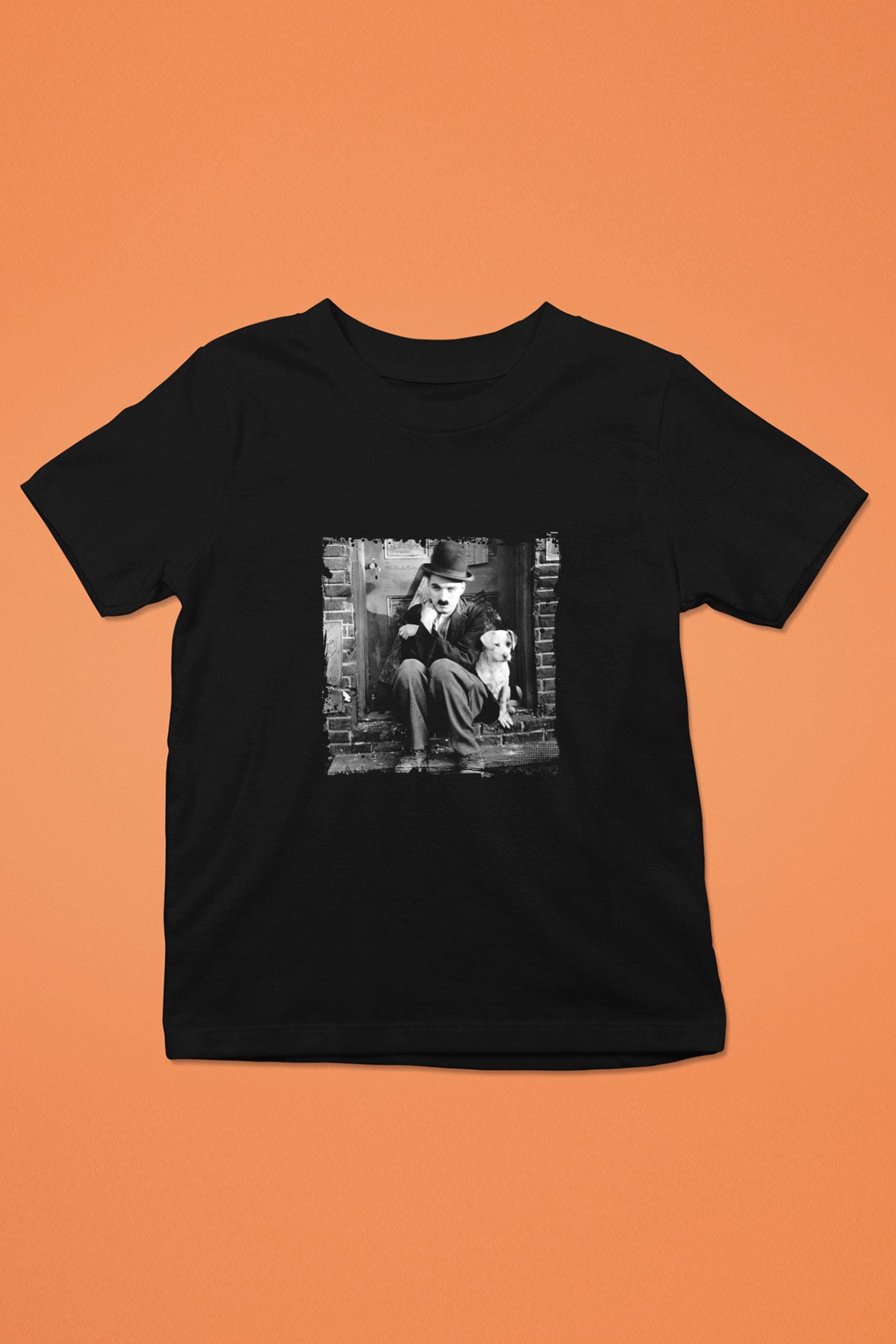 Charlie Chaplin Baskılı Unisex Siyah Çocuk Tişört