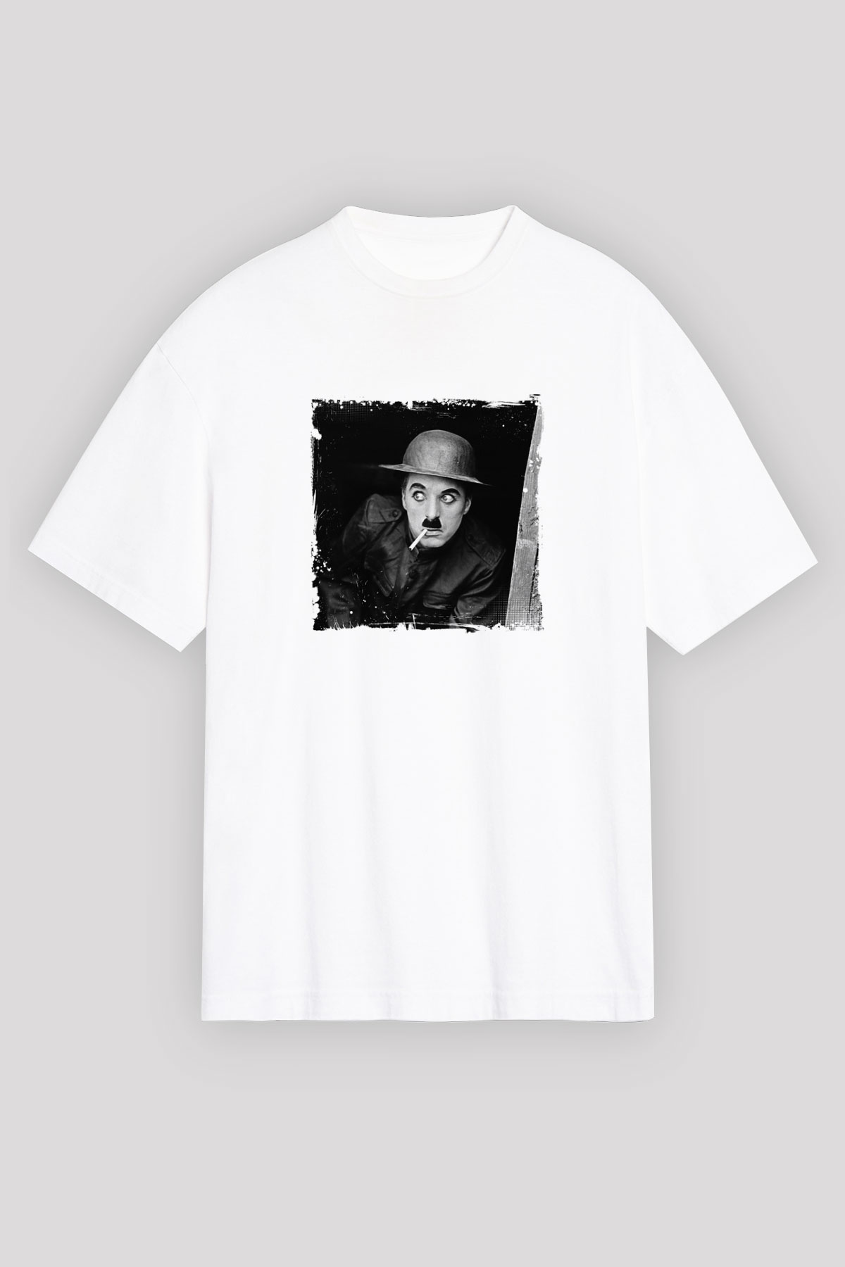 Charlie Chaplin Unisex Baskılı Beyaz Tişört