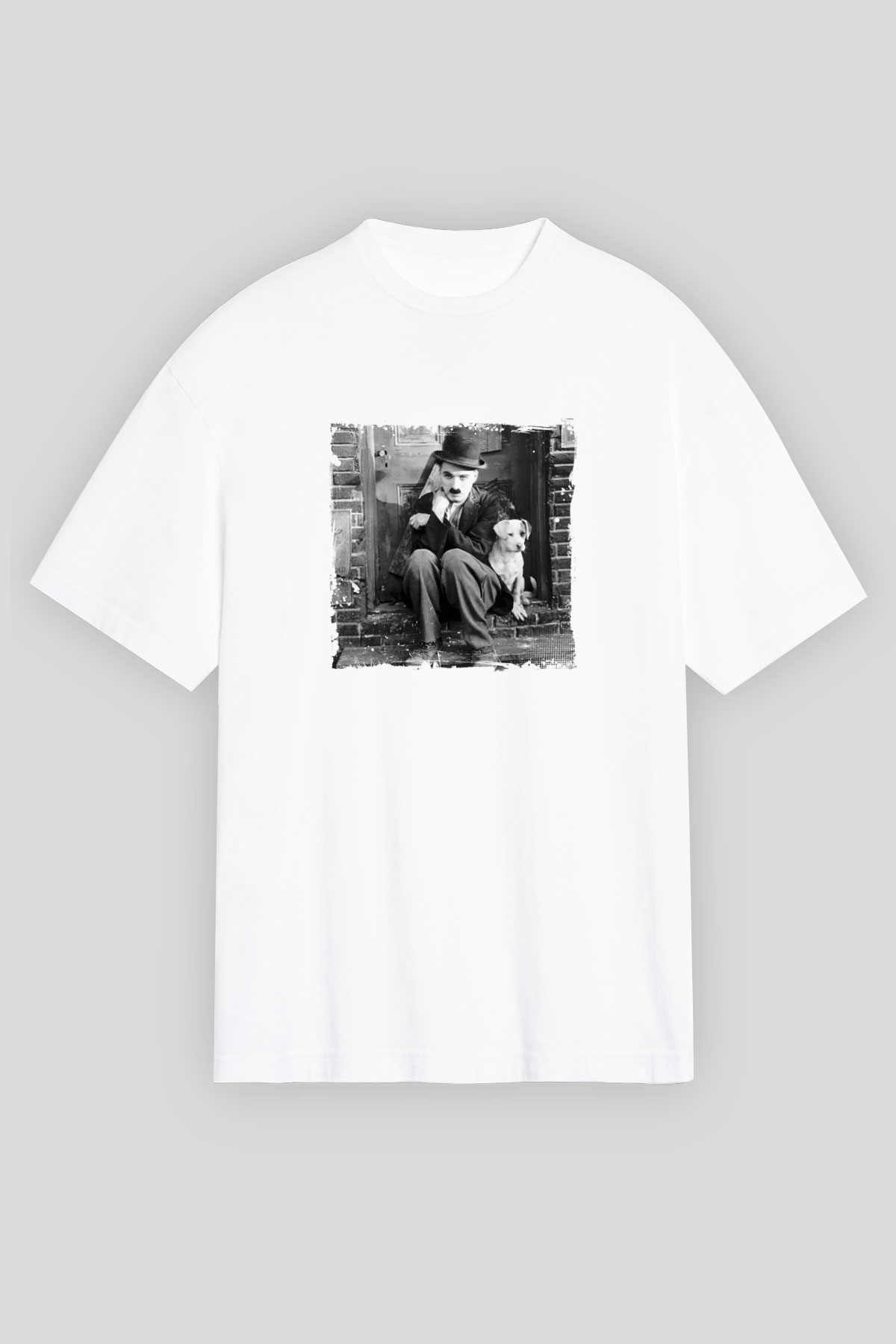 Charlie Chaplin Unisex Baskılı Beyaz Tişört