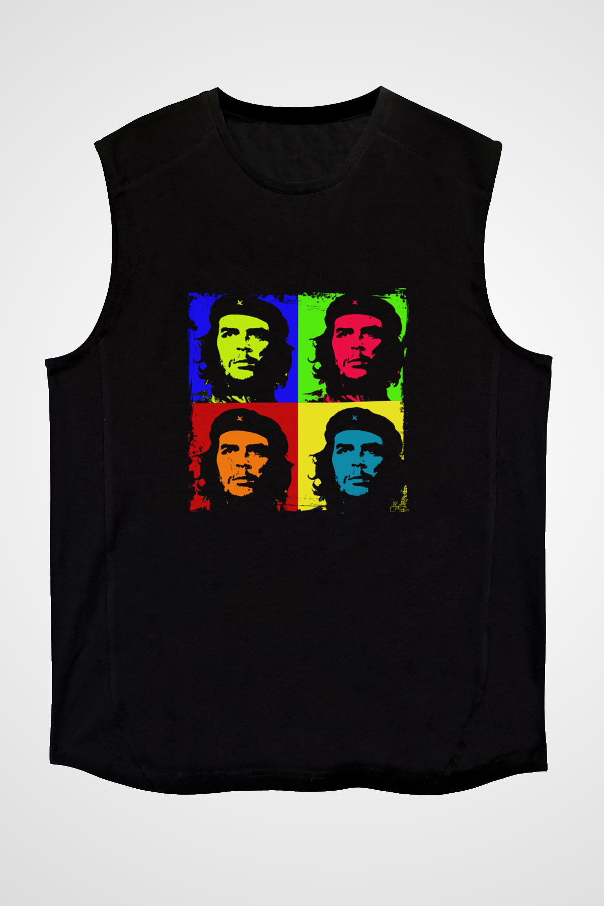 Che Guevara Baskılı Unisex Siyah Kolsuz Tişört