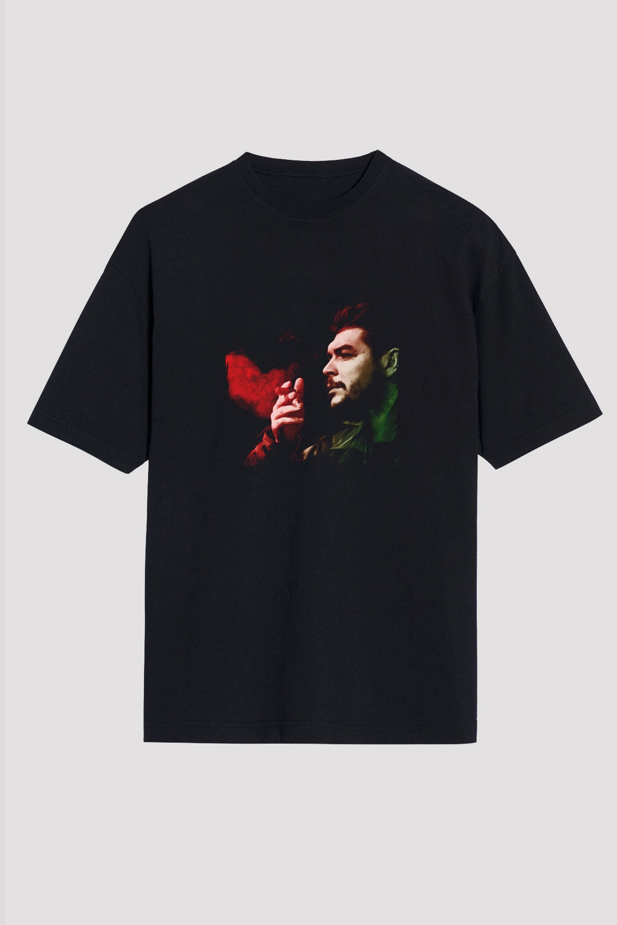 Che Guevara Baskılı Unisex Siyah Oversize Tişört