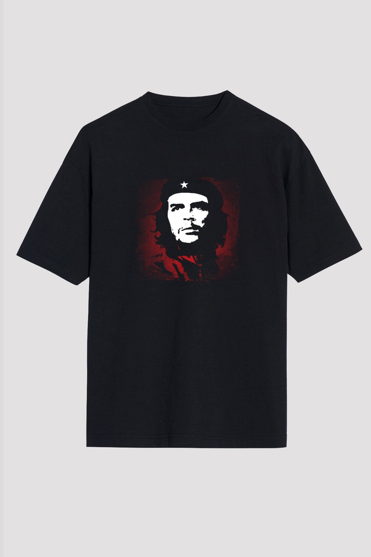 Che Guevara Baskılı Unisex Siyah Oversize Tişört