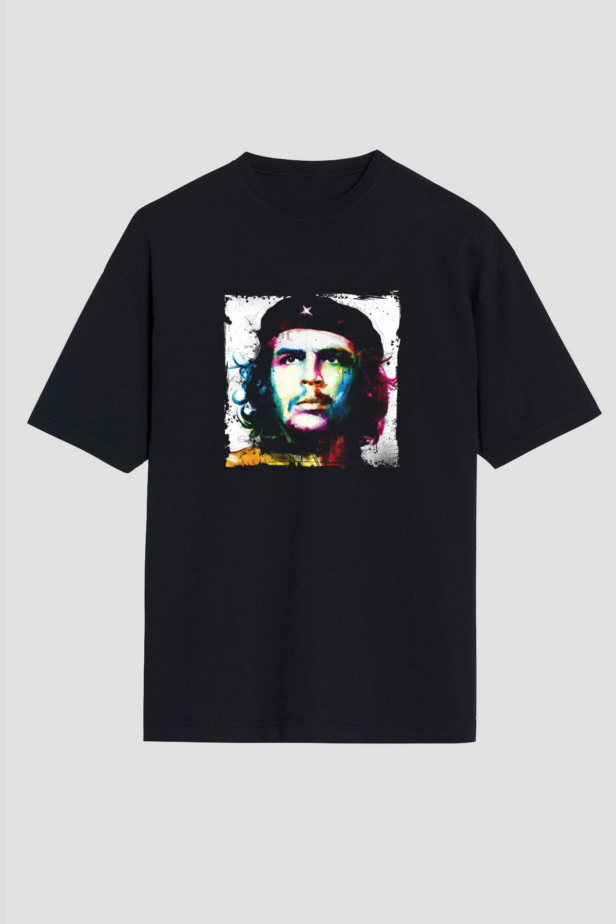 Che Guevara Baskılı Unisex Siyah Oversize Tişört