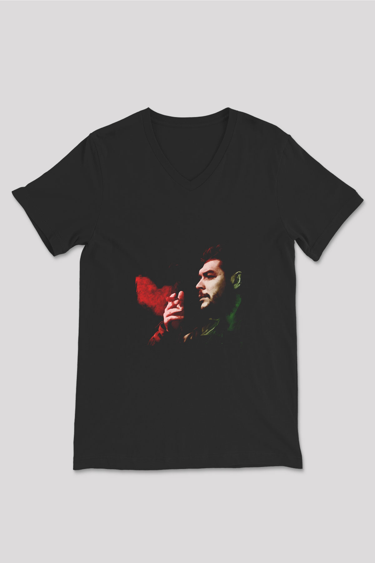 Che Guevara Baskılı Unisex Siyah V Yaka Tişört