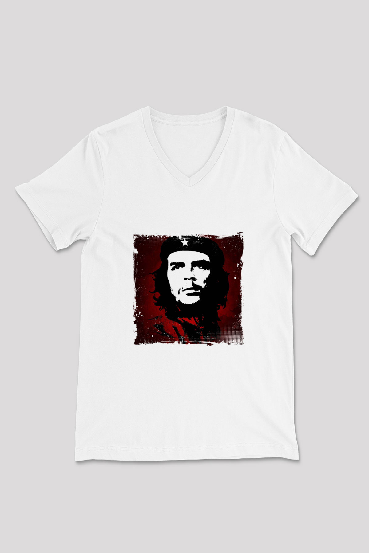 Che Guevara Baskılı V Yaka Unisex Beyaz Tişört