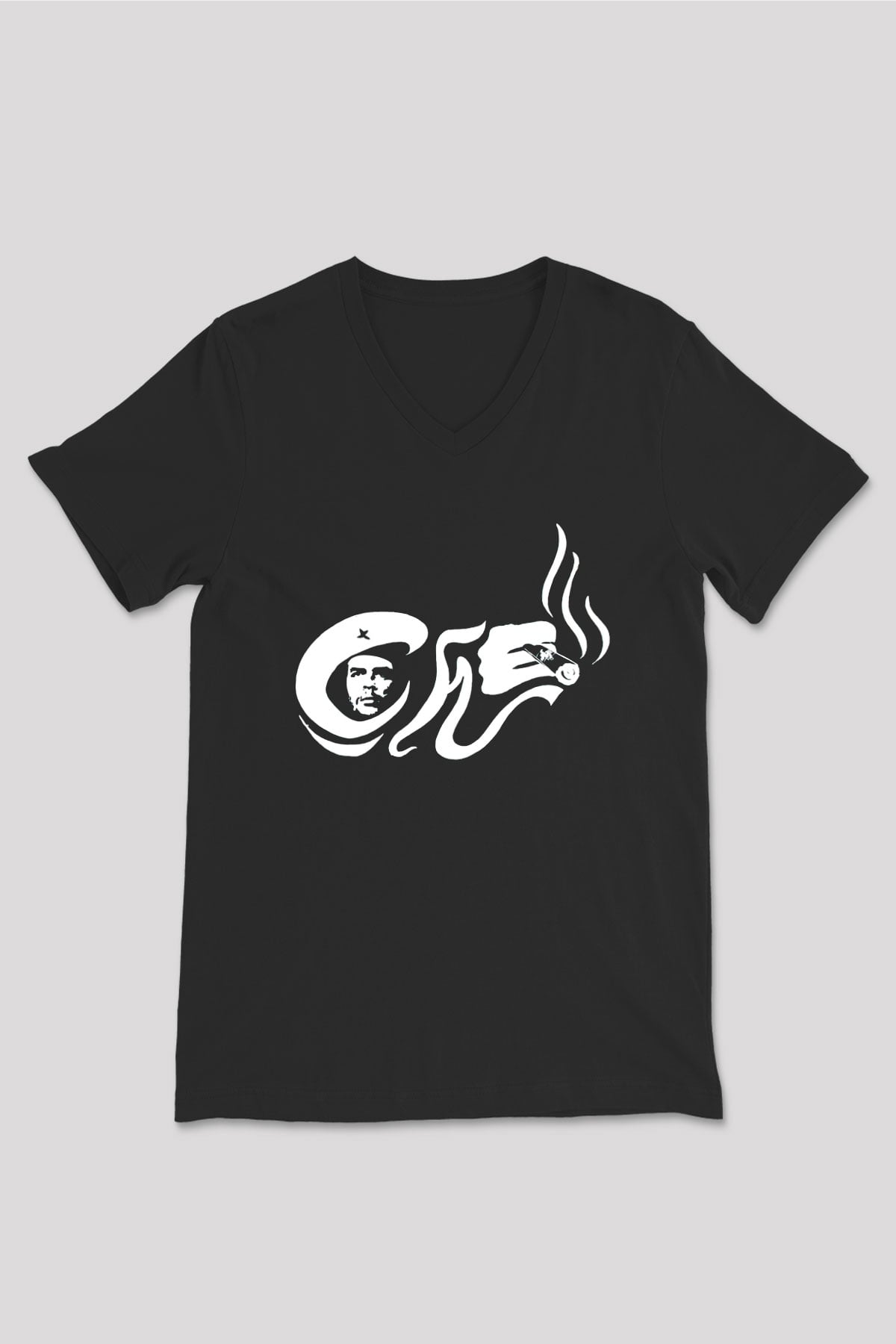 Che Guevara Siyah Unisex V Yaka Tişört T-Shirt