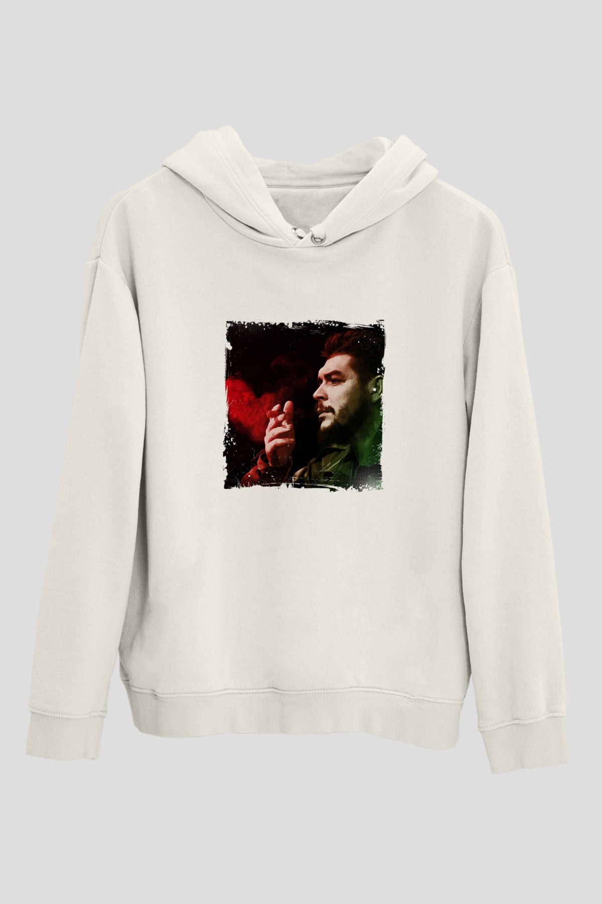 Che Guevara Unisex Baskılı Beyaz Kapüşonlu Sweatshirt