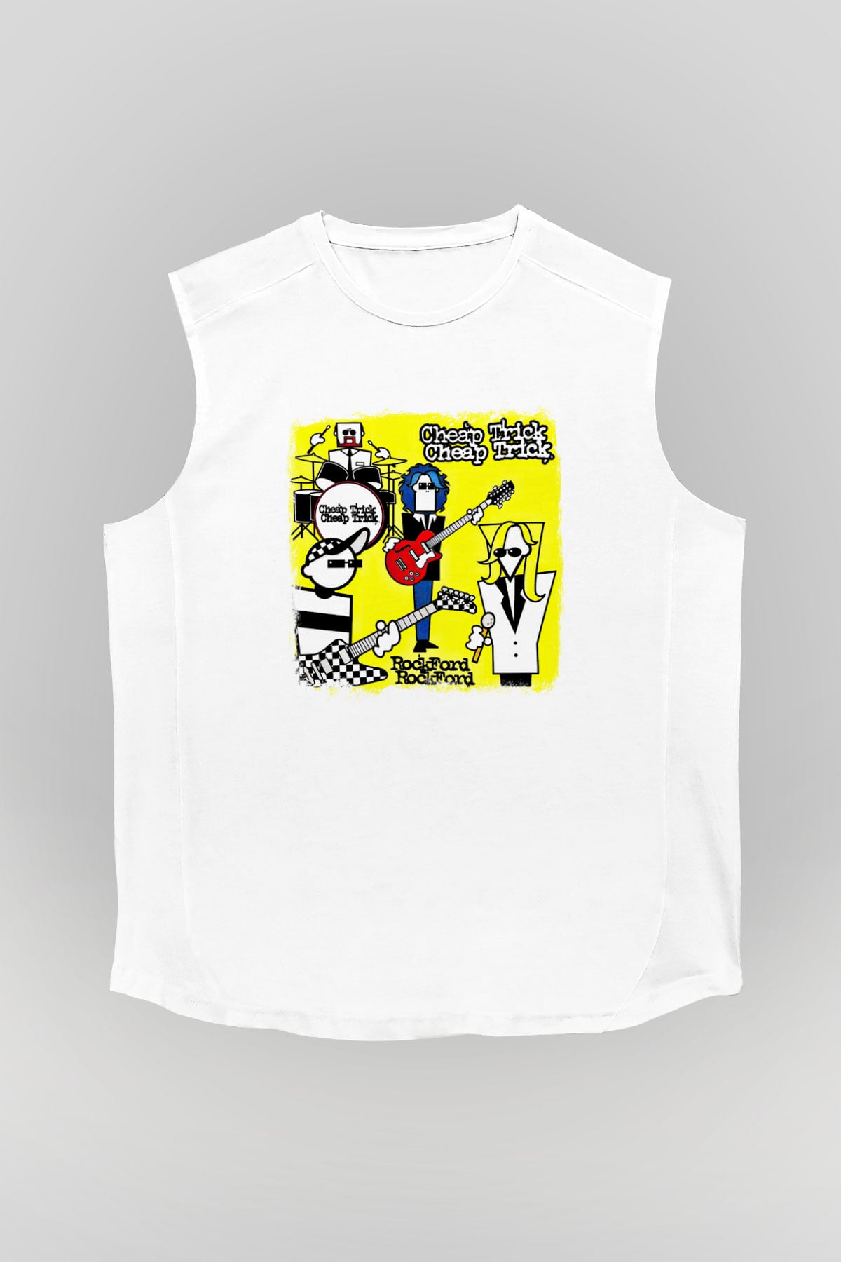 Cheap Trick Baskılı Unisex Beyaz Kolsuz Tişört