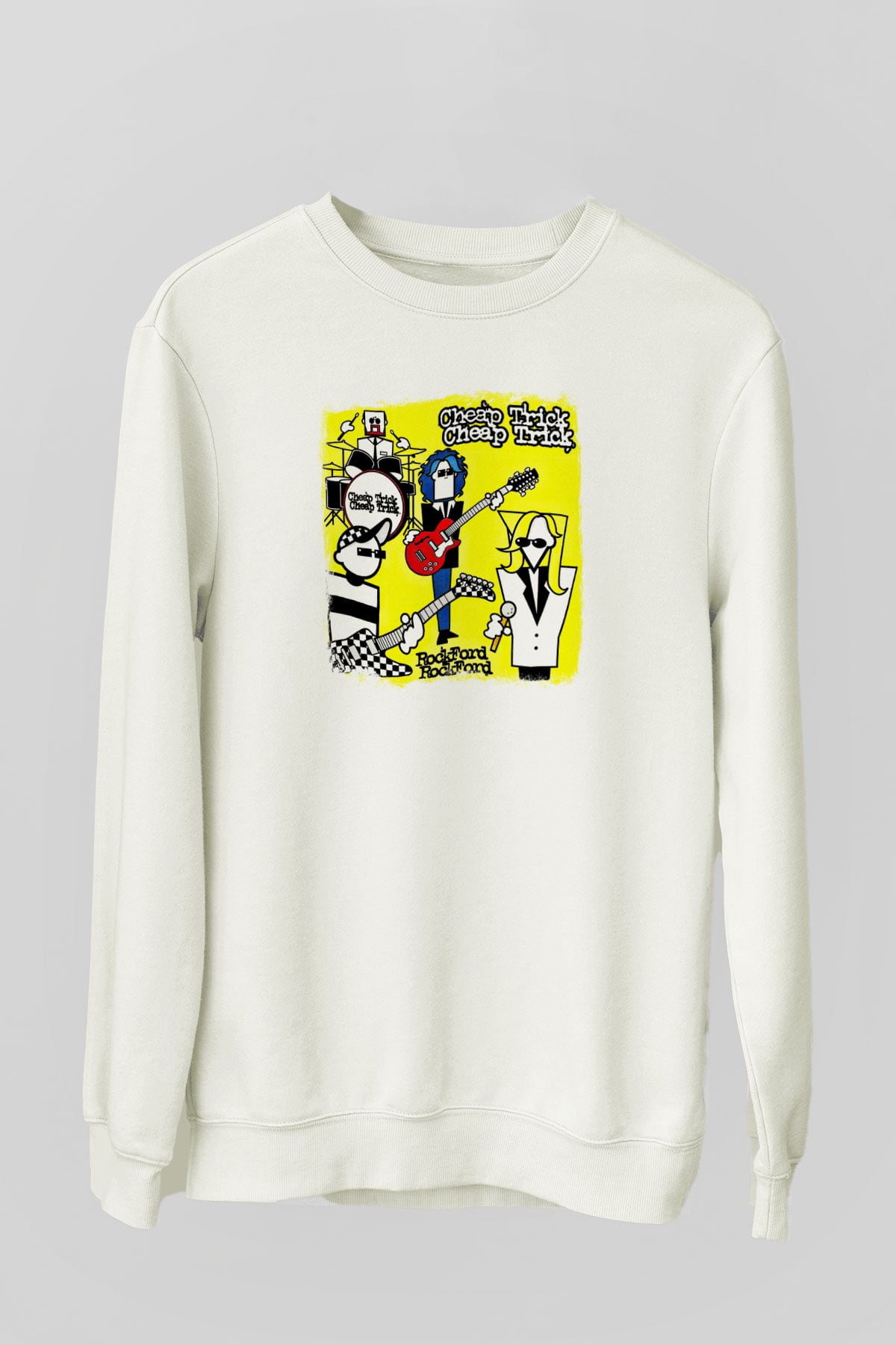 Cheap Trick Baskılı Unisex Beyaz Sweatshirt