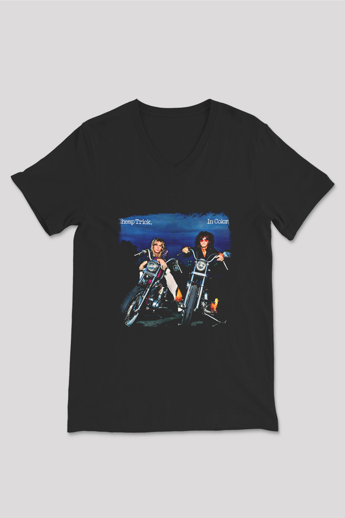 Cheap Trick Baskılı Unisex Siyah V Yaka Tişört