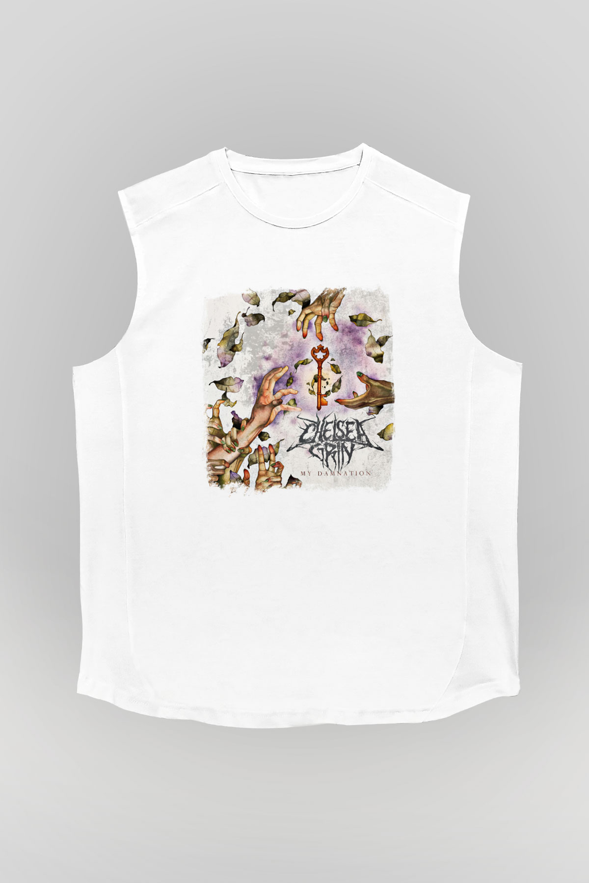 Chelsea Grin Baskılı Unisex Beyaz Kolsuz Tişört