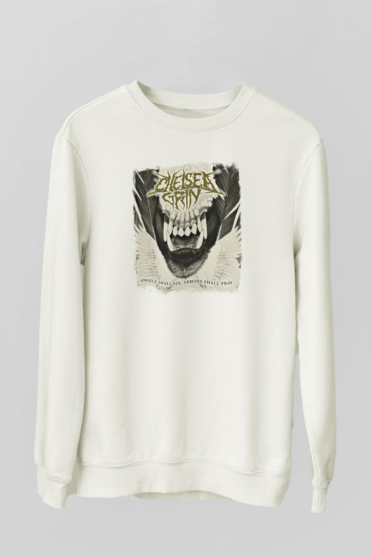 Chelsea Grin Baskılı Unisex Beyaz Sweatshirt