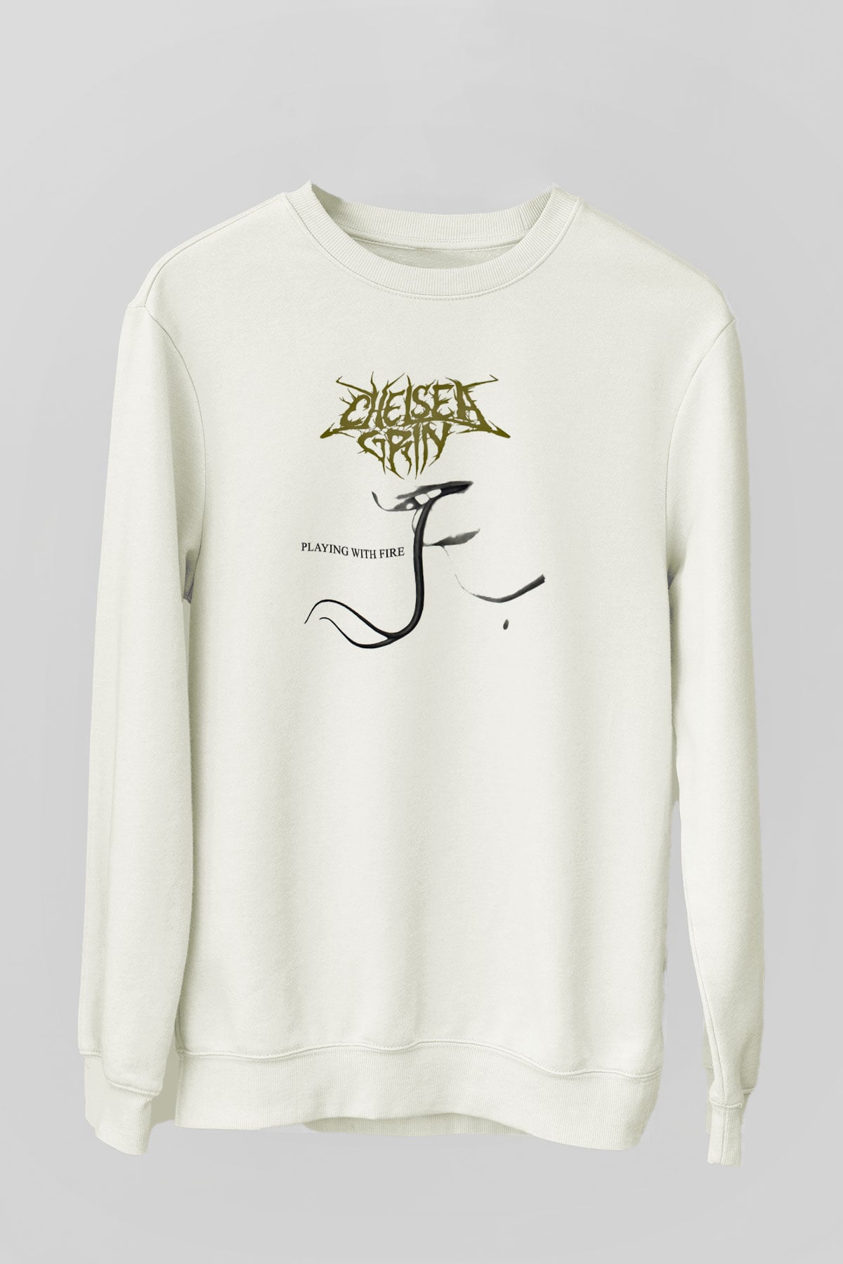 Chelsea Grin Baskılı Unisex Beyaz Sweatshirt
