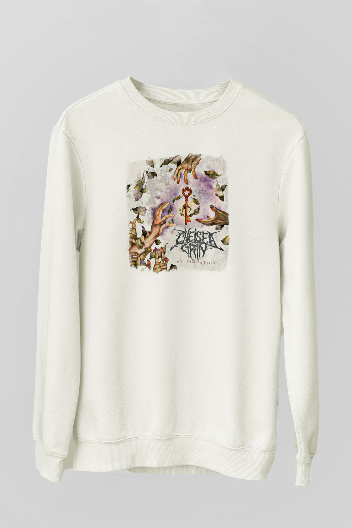 Chelsea Grin Baskılı Unisex Beyaz Sweatshirt