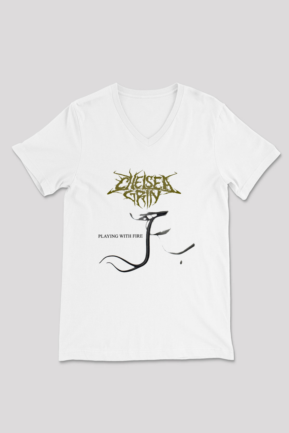 Chelsea Grin Baskılı Unisex Beyaz V Yaka Tişört