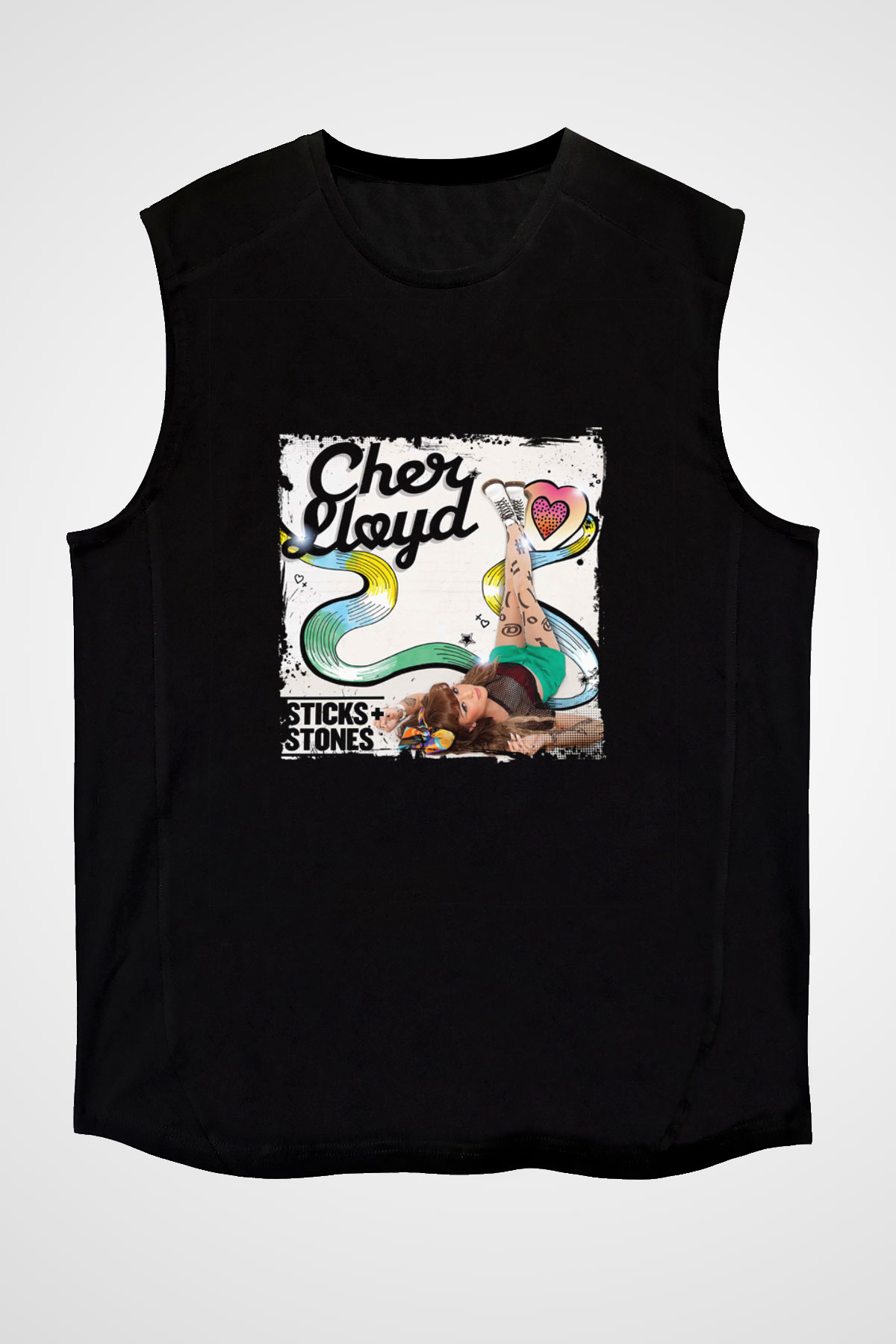 Cher Lloyd Baskılı Unisex Siyah Kolsuz Tişört