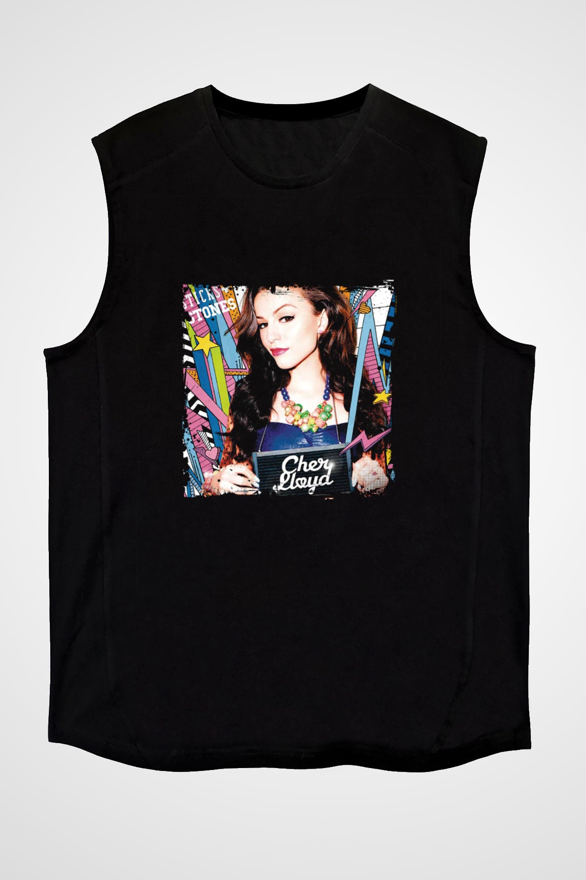 Cher Lloyd Baskılı Unisex Siyah Kolsuz Tişört