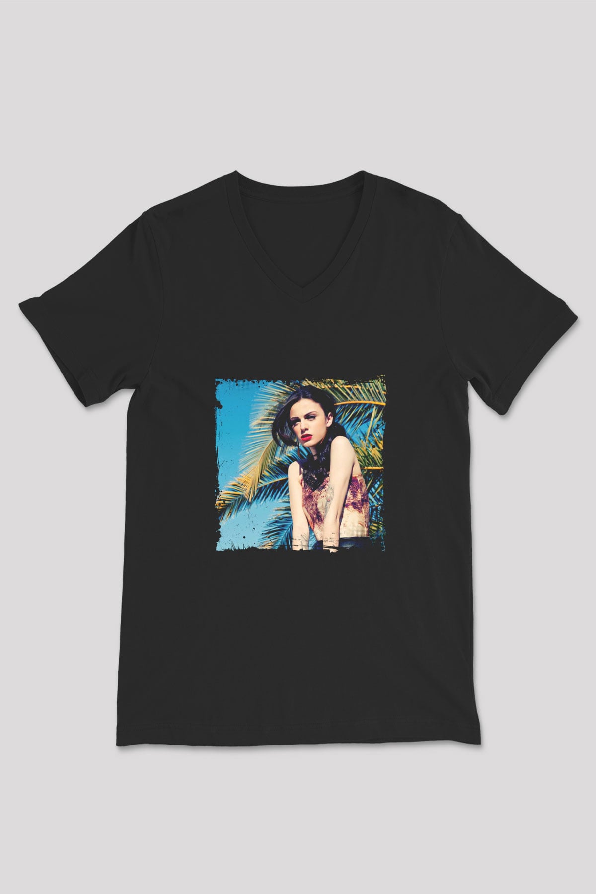 Cher Lloyd Baskılı Unisex Siyah V Yaka Tişört