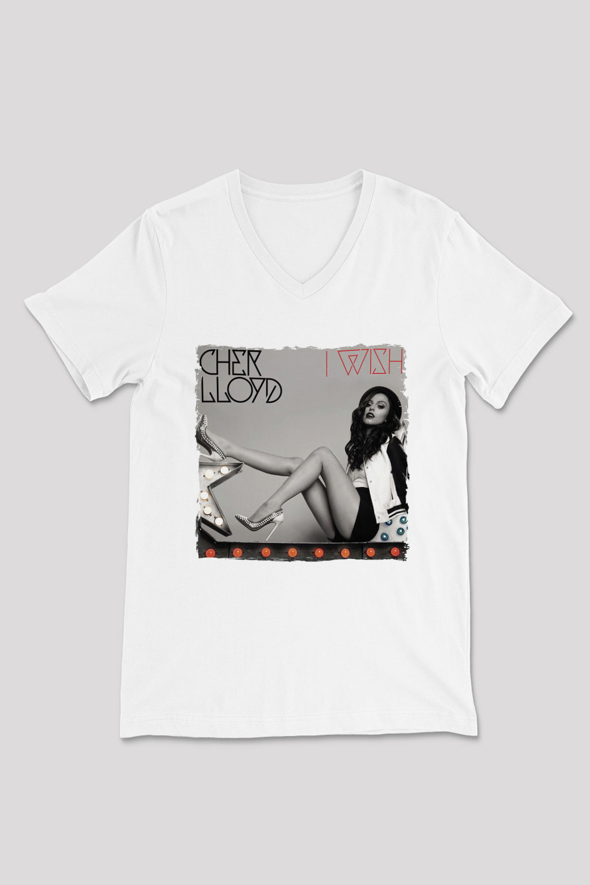 Cher Lloyd Beyaz Unisex V Yaka Tişört