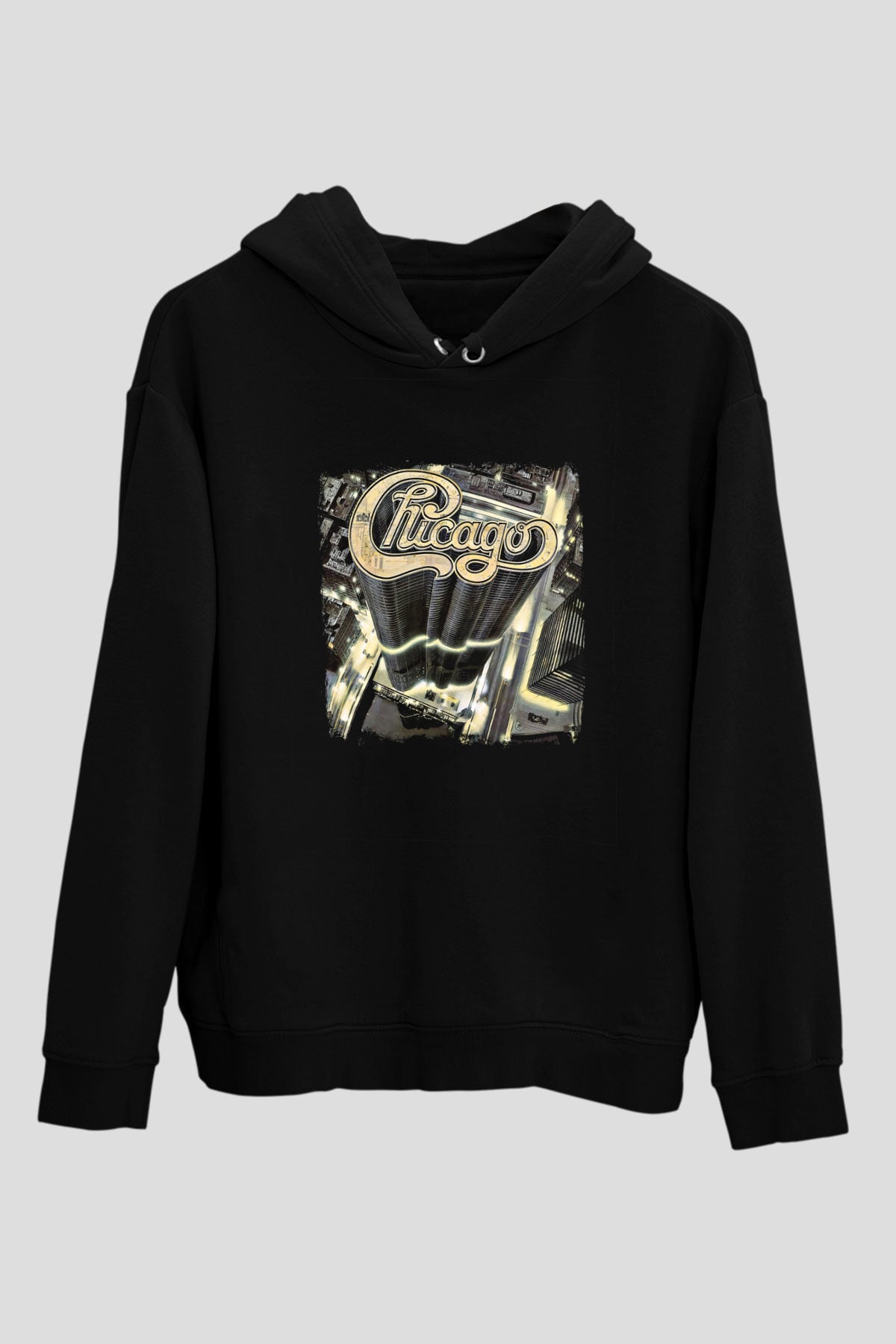 Chicago Baskılı Unisex Siyah Hoodie