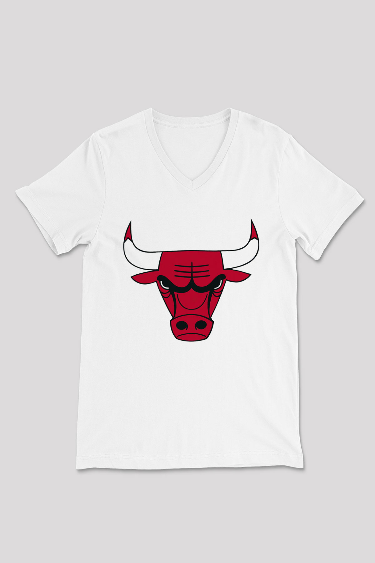 Chicago Bulls Beyaz Unisex V Yaka Tişört