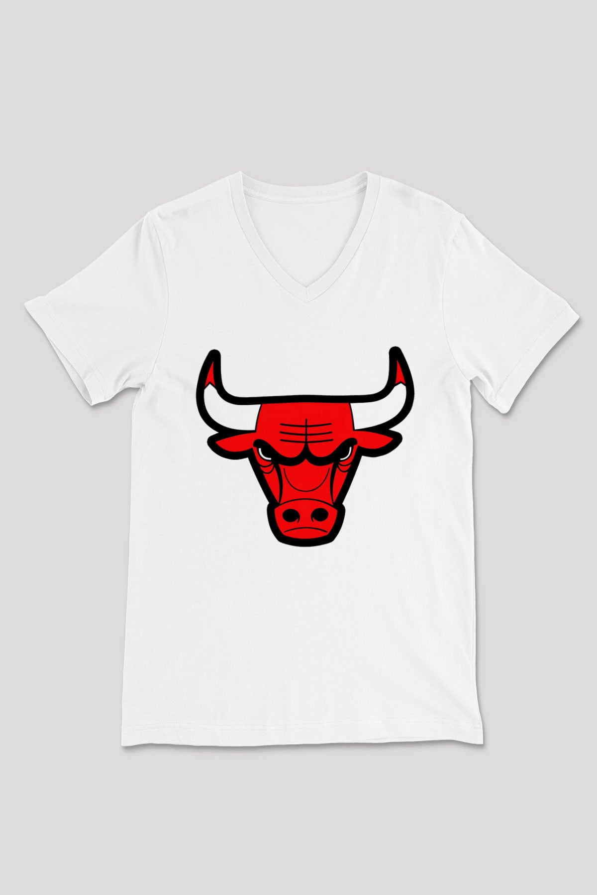 Chicago Bulls Beyaz Unisex V Yaka Tişört