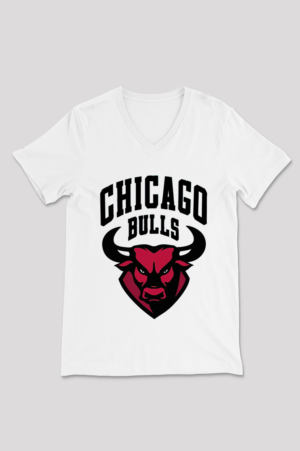 Chicago Bulls Beyaz Unisex V Yaka Tişört T-Shirt