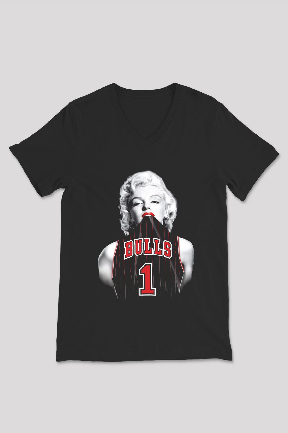 Chicago Bulls Siyah Unisex V Yaka Tişört T-Shirt