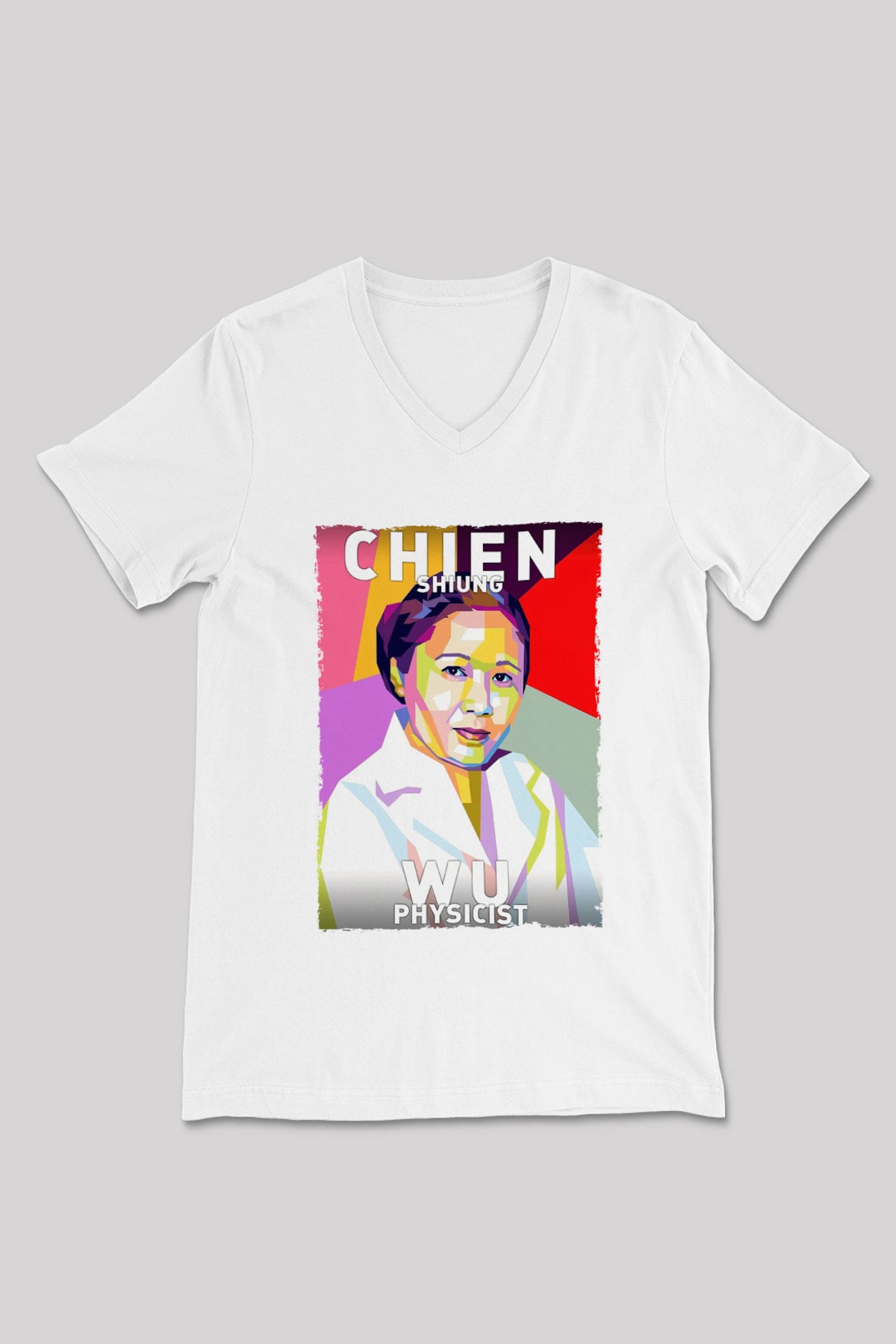 Chien Shung Wu Baskılı Unisex V Yaka Beyaz Tişört - Tshirt