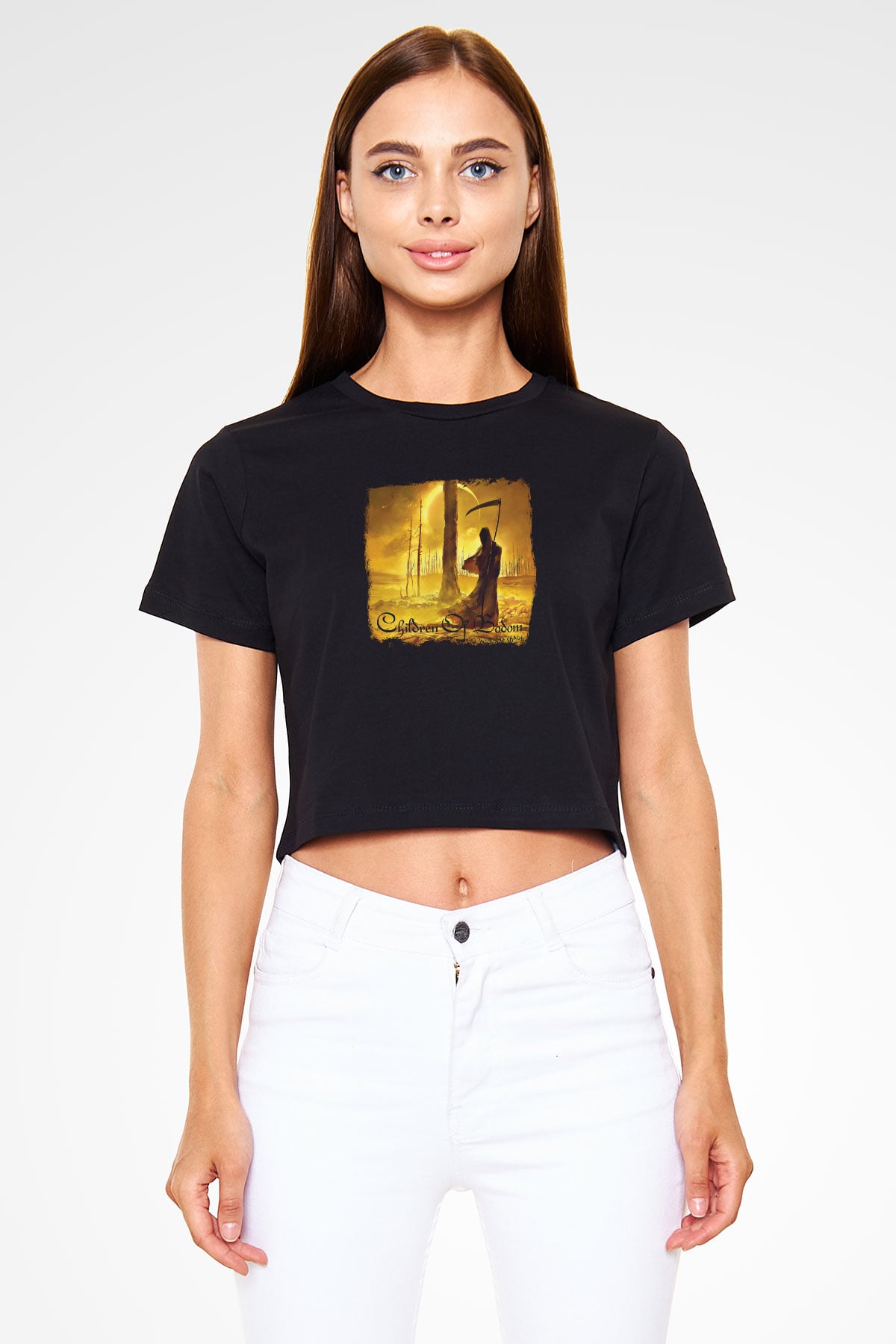 Children of Bodom Baskılı Unisex Siyah Crop Top Tişört