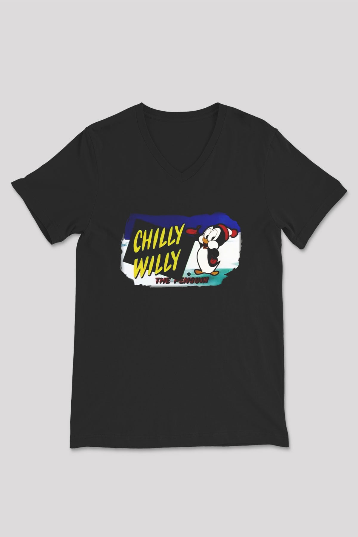 Chilly Willy Siyah Unisex V Yaka Tişört