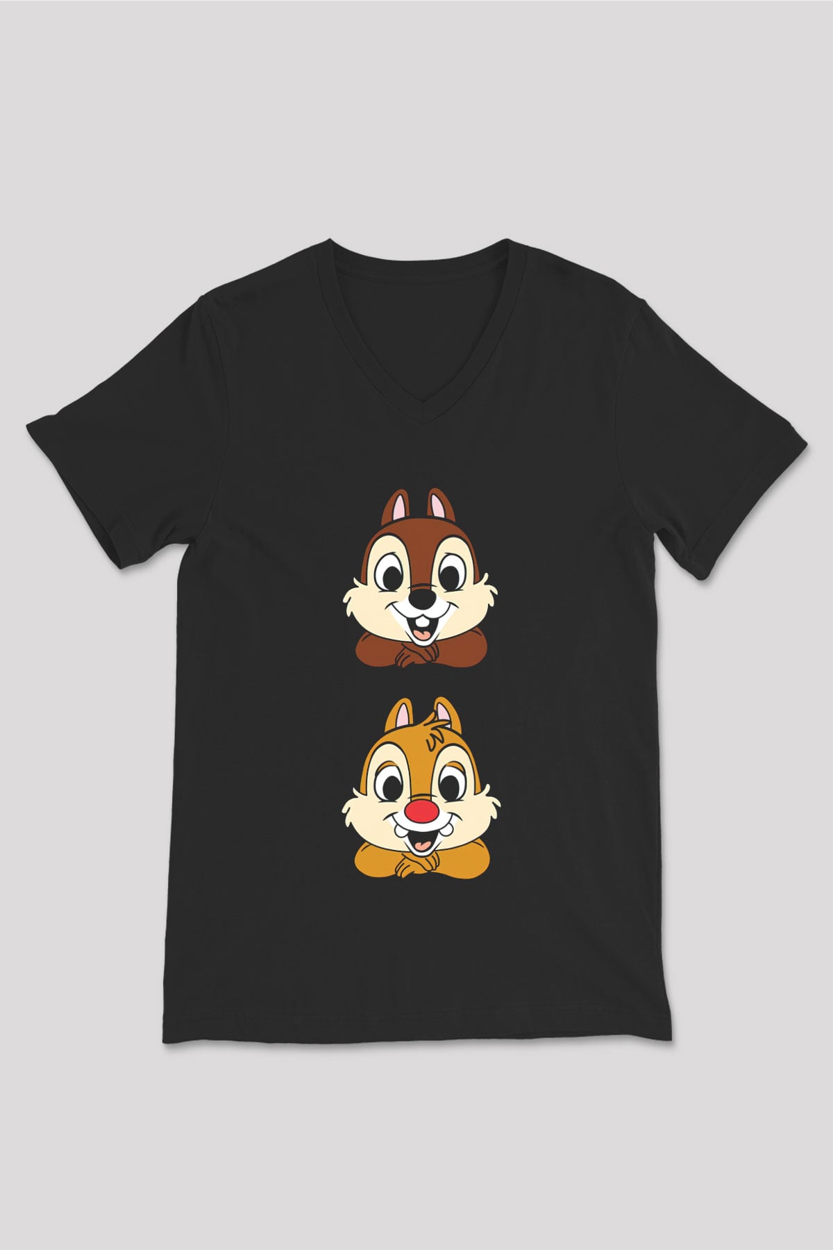 Chip'n Dale Rescue Rangers Siyah Unisex  V Yaka Tişört