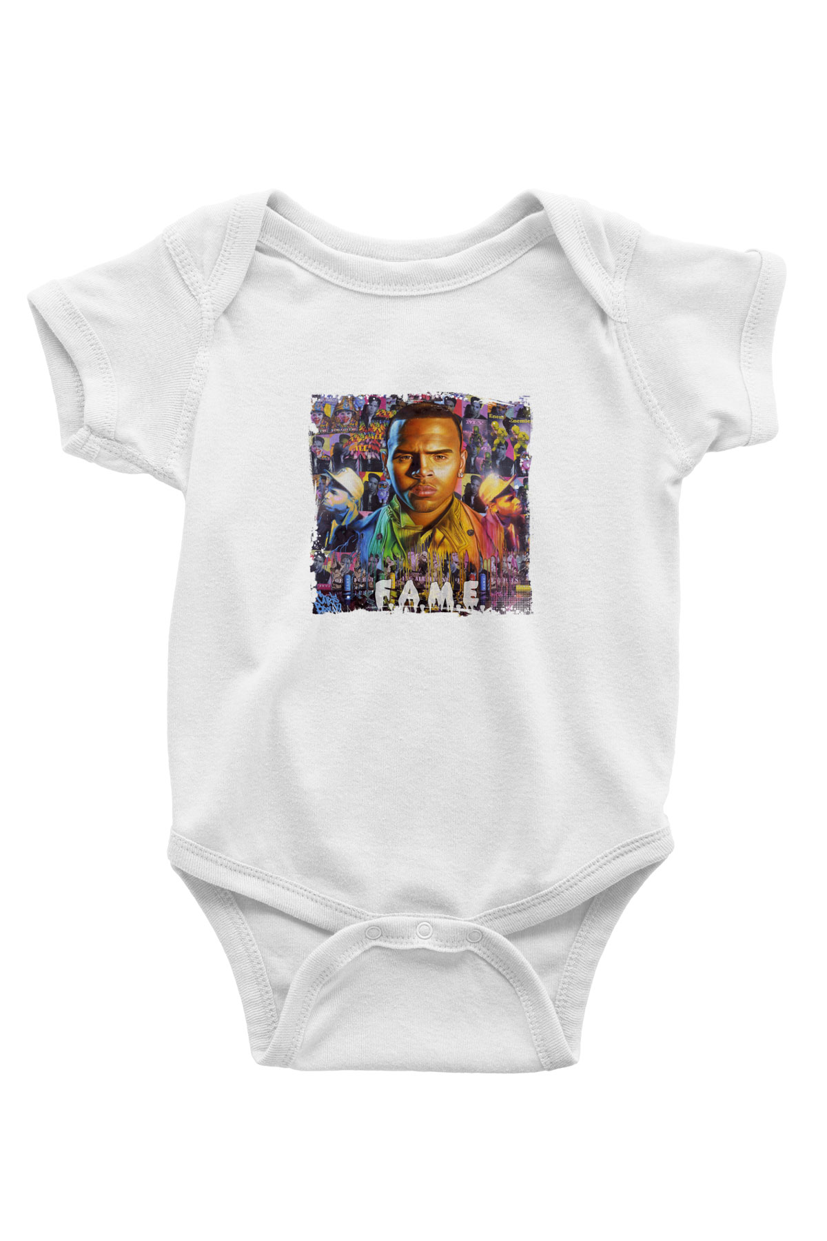 Chris Brown Baskılı Unisex Beyaz Bebek Body - Zıbın