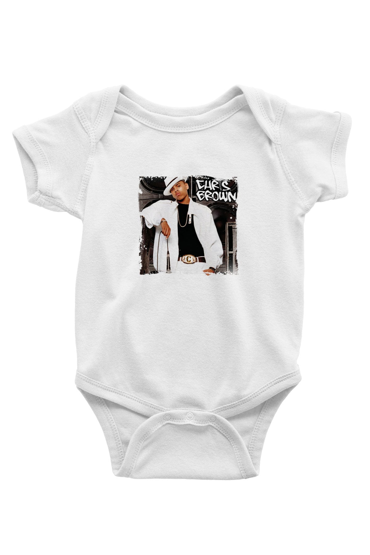 Chris Brown Baskılı Unisex Beyaz Bebek Body - Zıbın