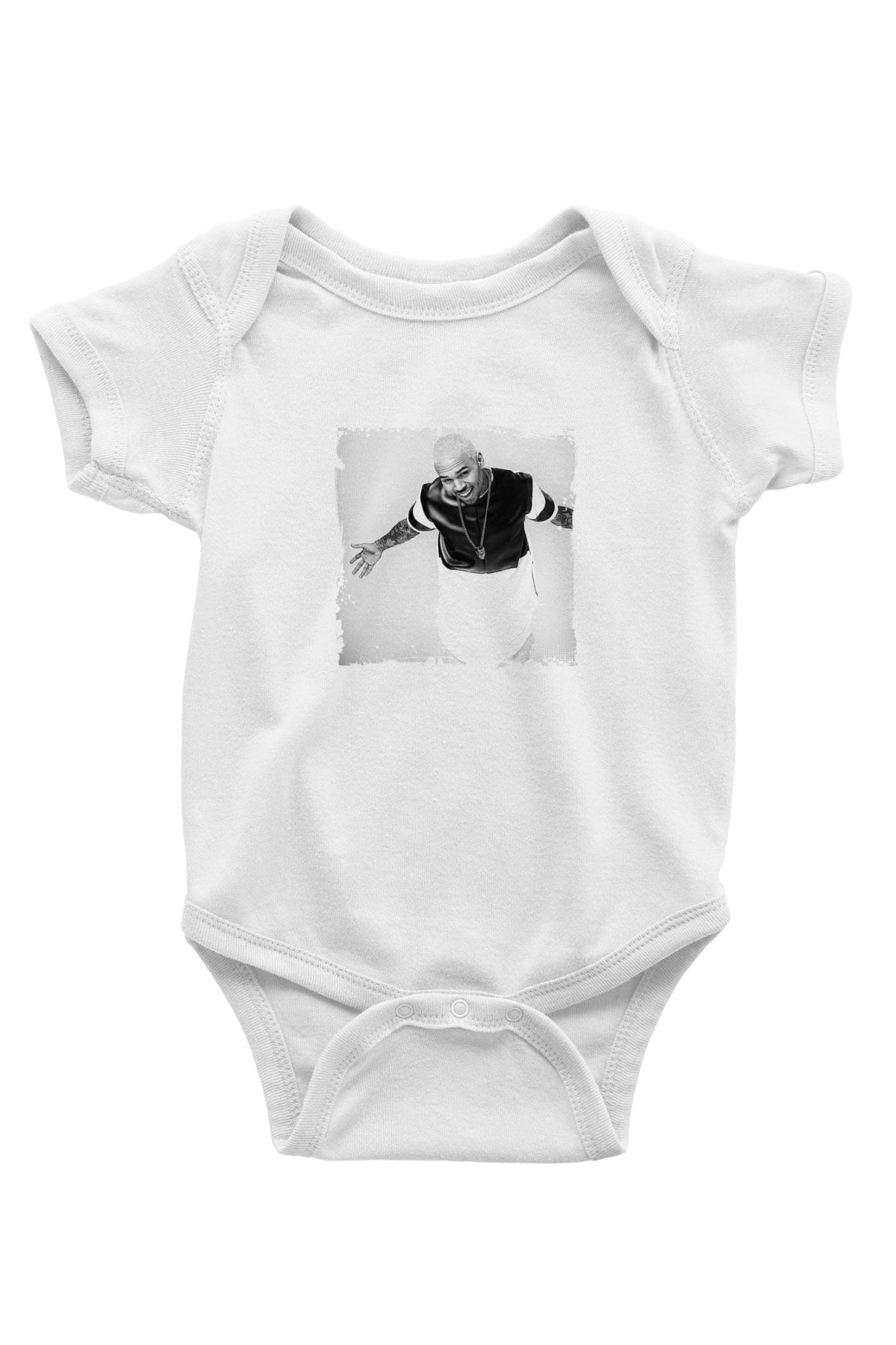 Chris Brown Baskılı Unisex Beyaz Bebek Body - Zıbın