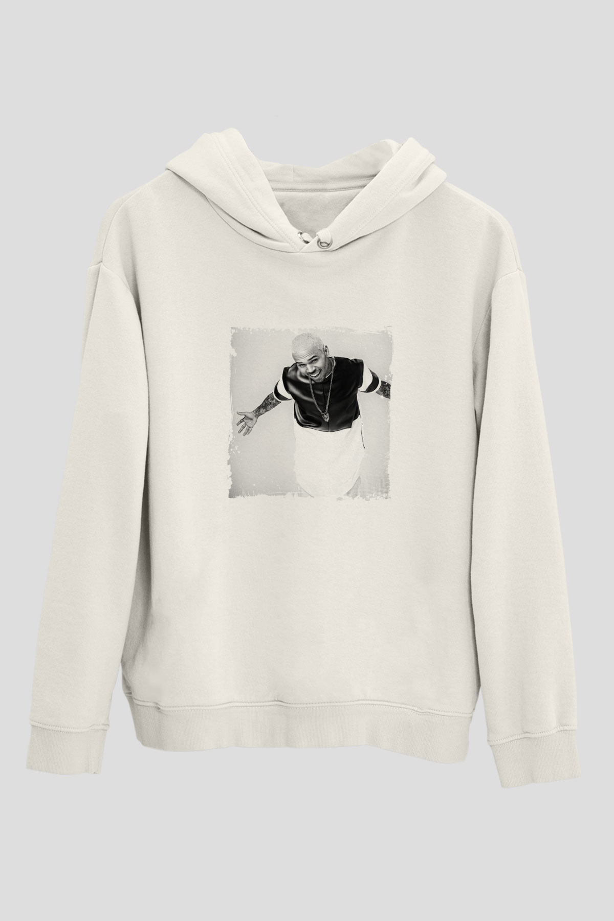 Chris Brown Baskılı Unisex Beyaz Kapüşonlu Sweatshirt