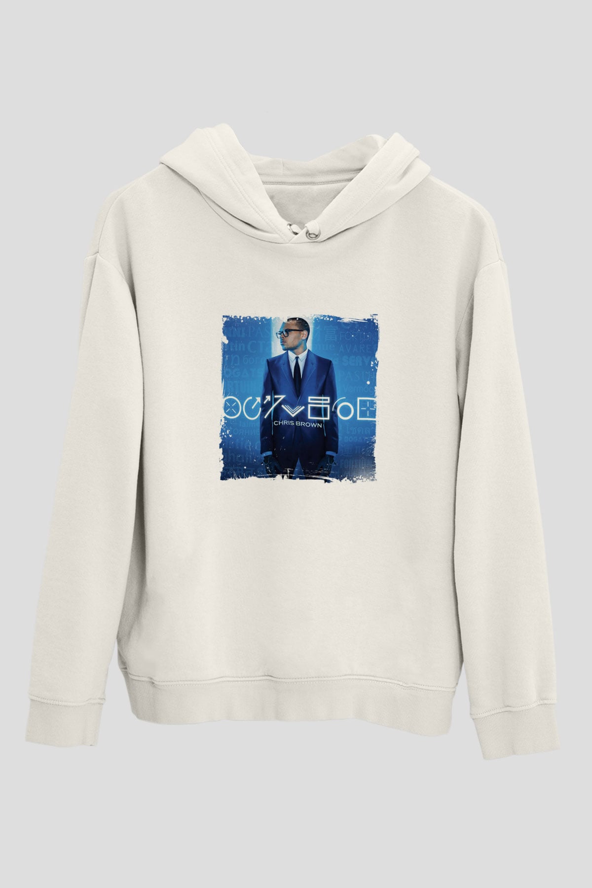 Chris Brown Baskılı Unisex Beyaz Kapüşonlu Sweatshirt