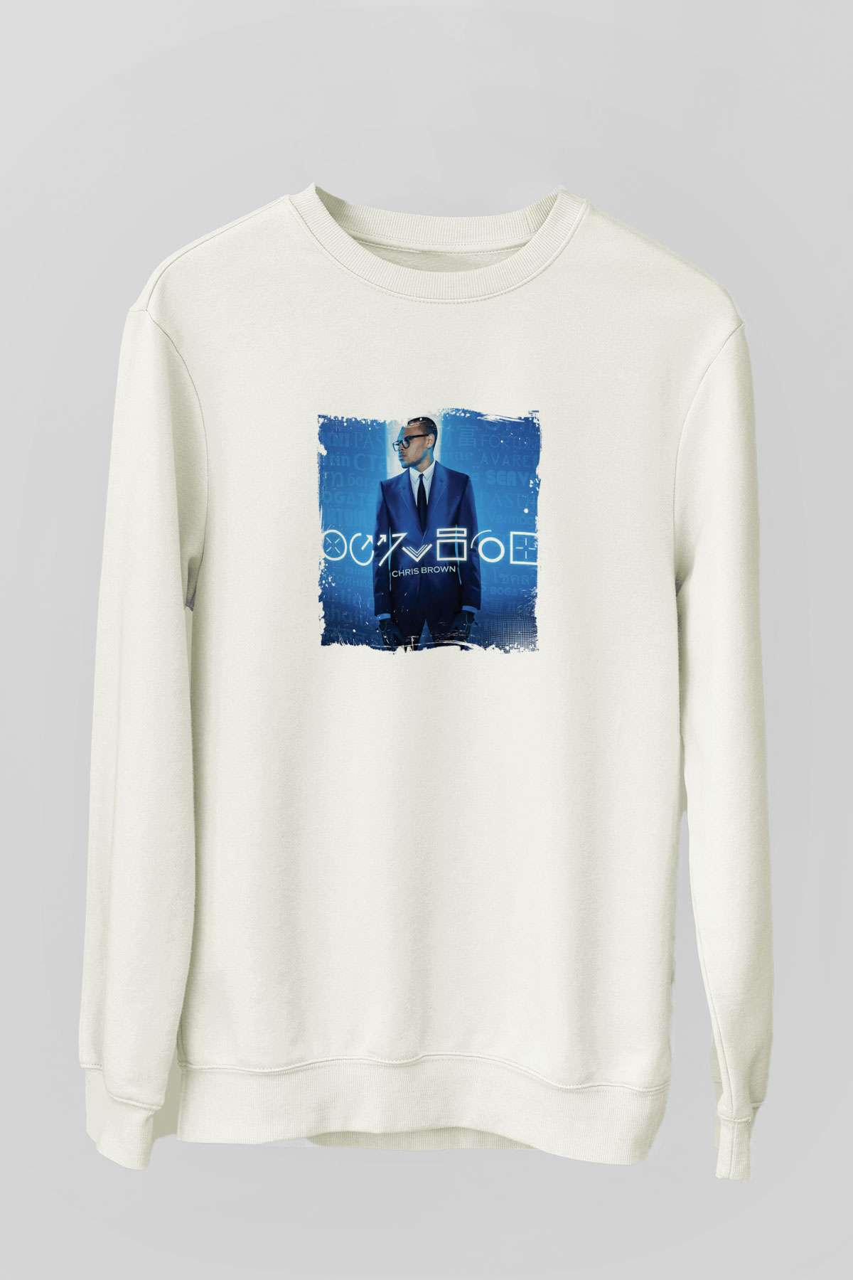 Chris Brown Baskılı Unisex Beyaz Sweatshirt