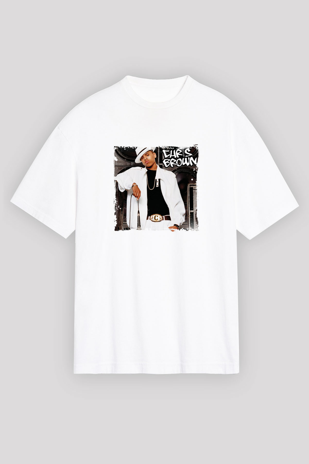 Chris Brown Baskılı Unisex Beyaz Tişört