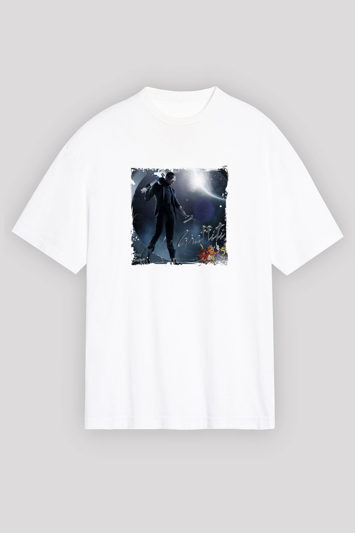 Chris Brown Baskılı Unisex Beyaz Tişört