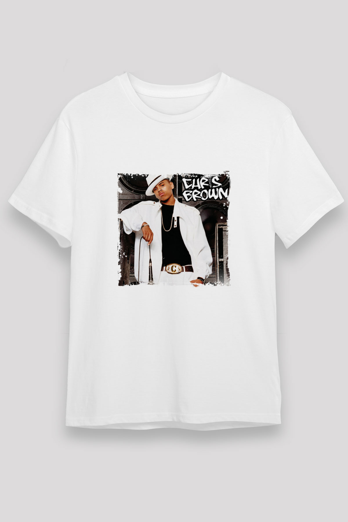 Chris Brown Baskılı Unisex Beyaz Tişört