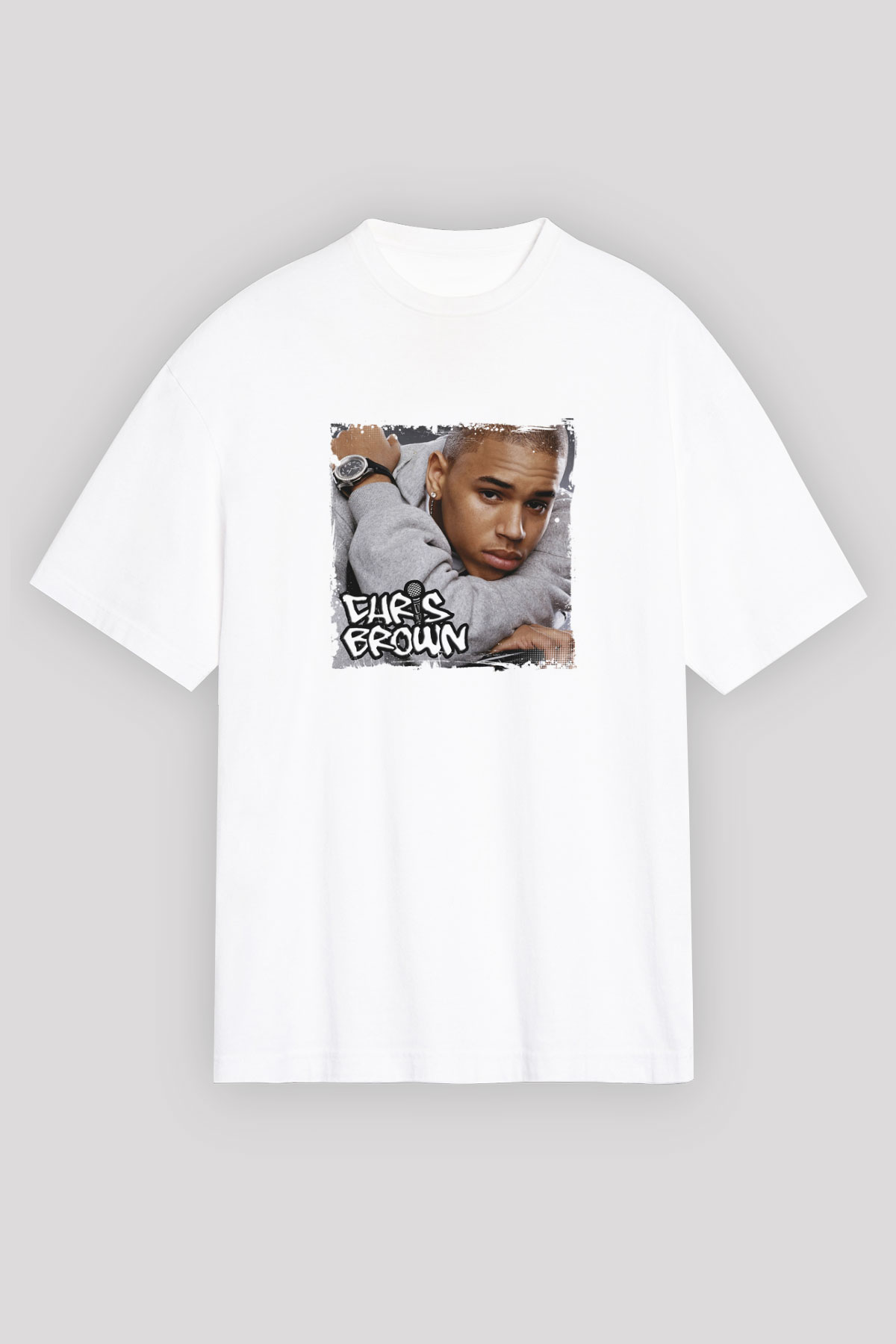 Chris Brown Baskılı Unisex Beyaz Tişört